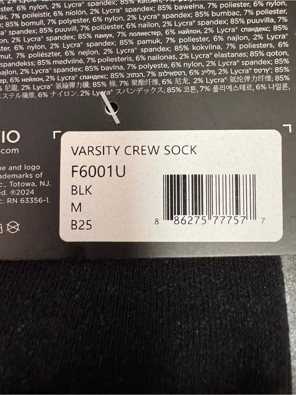Capezio Varsity Crew Socks Black White Unisex Size M NEW Dance Athletic